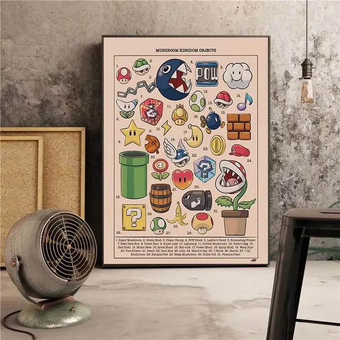 Affiche Murale Vintage Super Mario en Toile – Décoration Mignonne pour Chambre et Salon – Tableau Décoratif