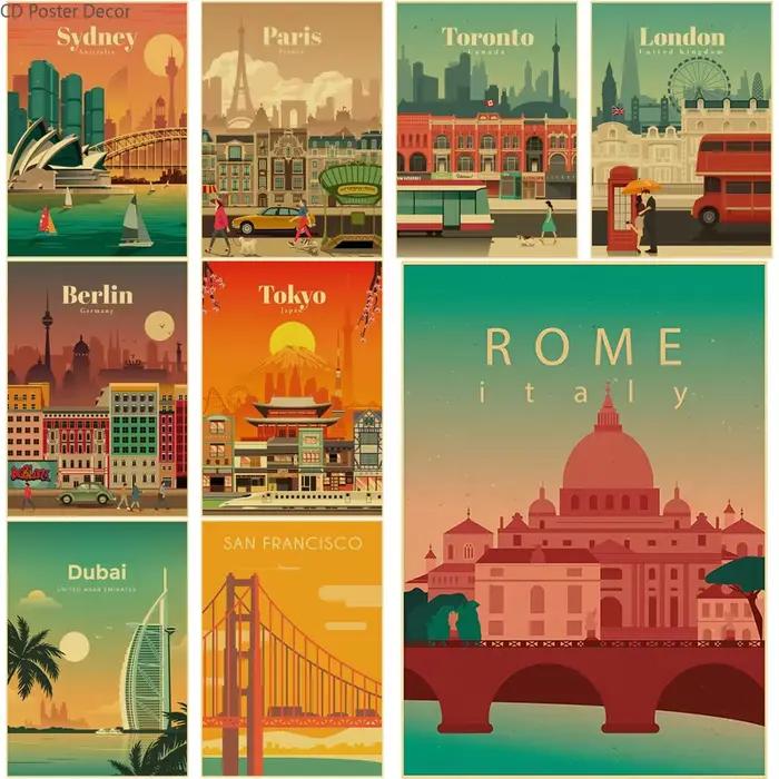 Affiche de voyage des villes mondiales