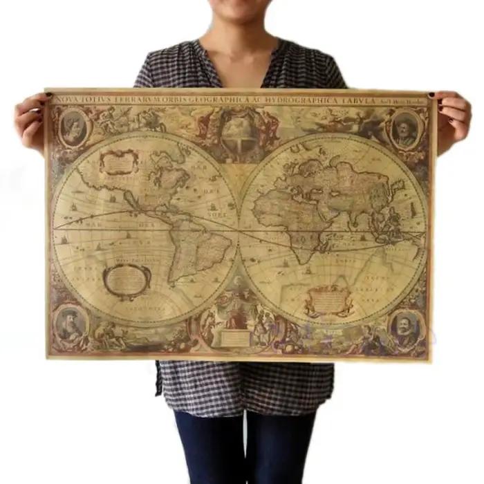 Affiche carte du monde en papier brun 256