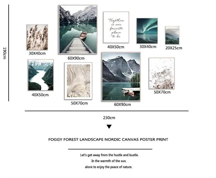 Toile de peinture de paysage de voyage scandinave, bateau de montagne, herbe, affiche nordique imprimée, tableau d'art mural, décor de salon moderne