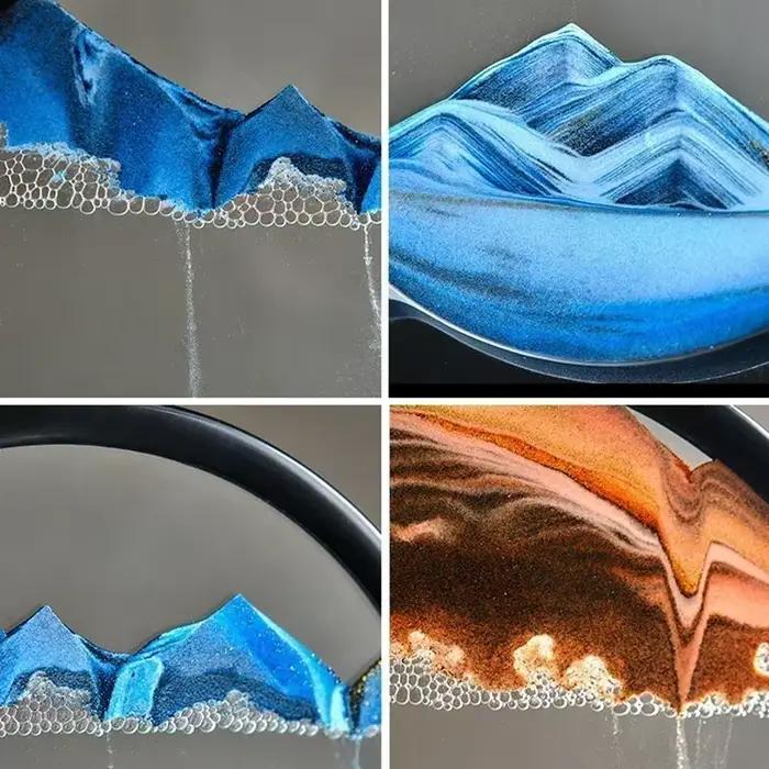 Tableau d'art en sable mouvant 3D rond en verre