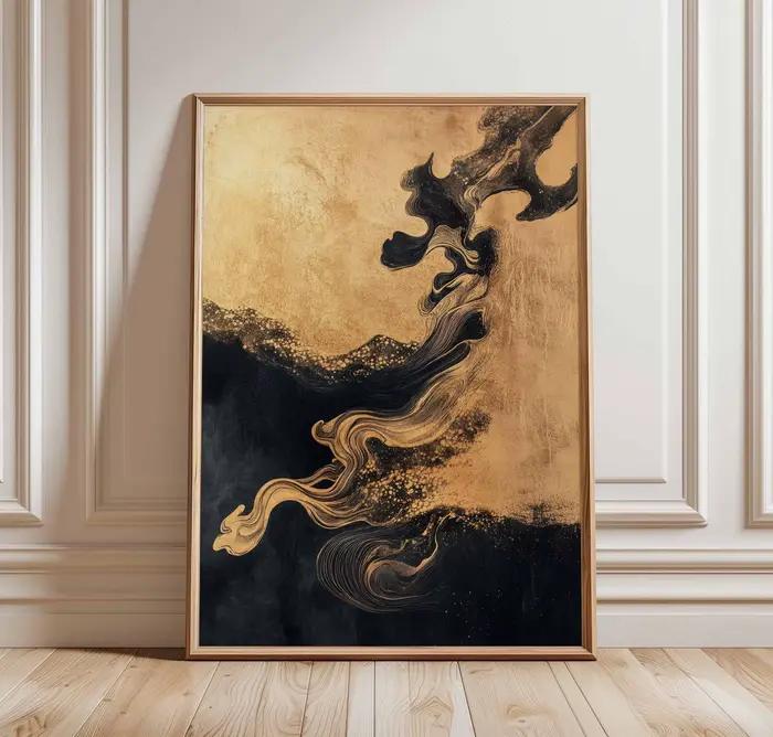 Affiche minimaliste abstraite à lignes fluides noires et blanches, paysage à l'encre, images d'art murales imprimées, peinture sur toile, décoration de maison pour salle