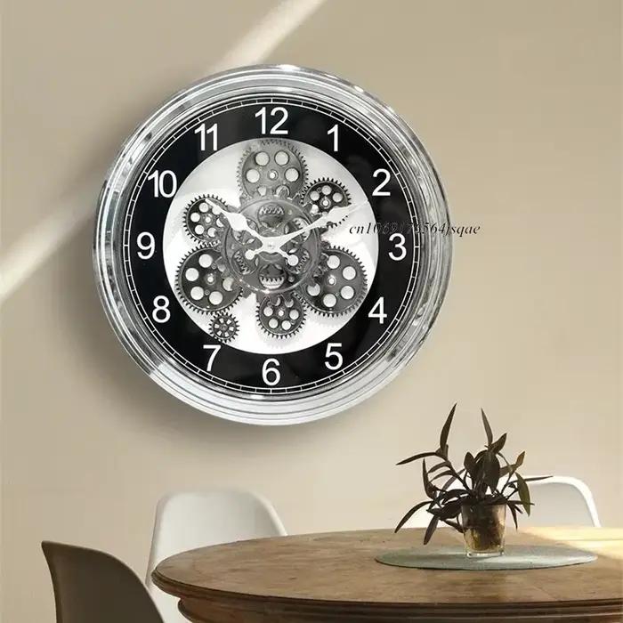 Horloge murale transparente à engrenages mobiles Steampunk