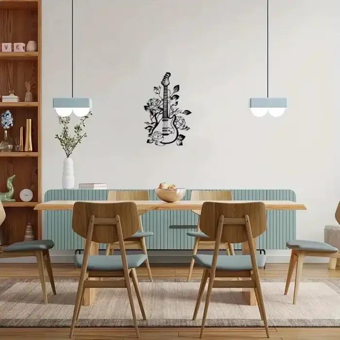1 pièce, décoration murale en fer forgé pour guitare à fleurs