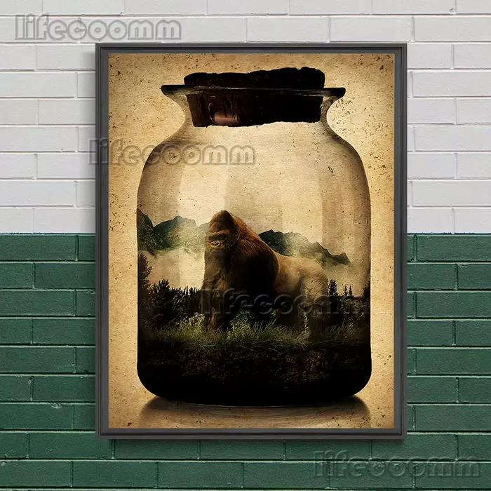 Ecosystème en bouteille mur Art toile peinture l'orang-outan
