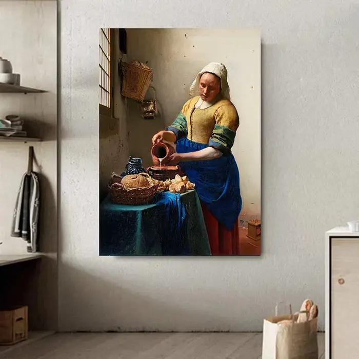 Johannes Vermeer œuvre d'art classique célèbre peinture toile affiche imprimer la fille de la maïde avec une perle boucle d'oreille murale pour la décoration intérieure