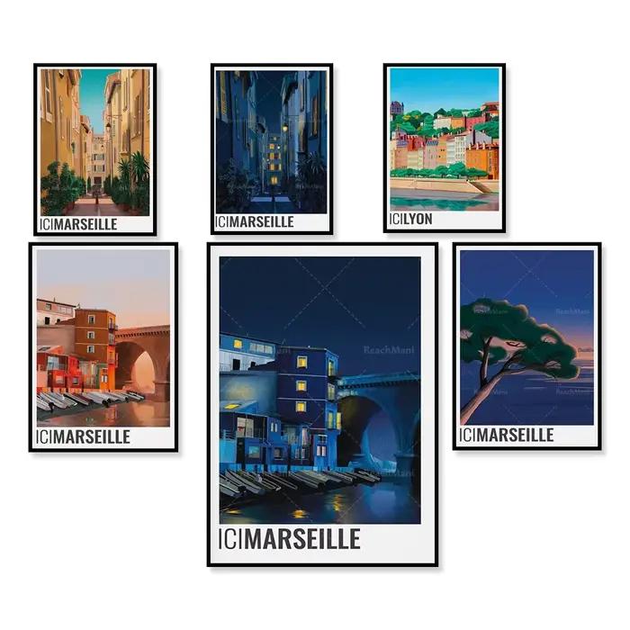 Affiche de voyage Paris France Marseille Lyon