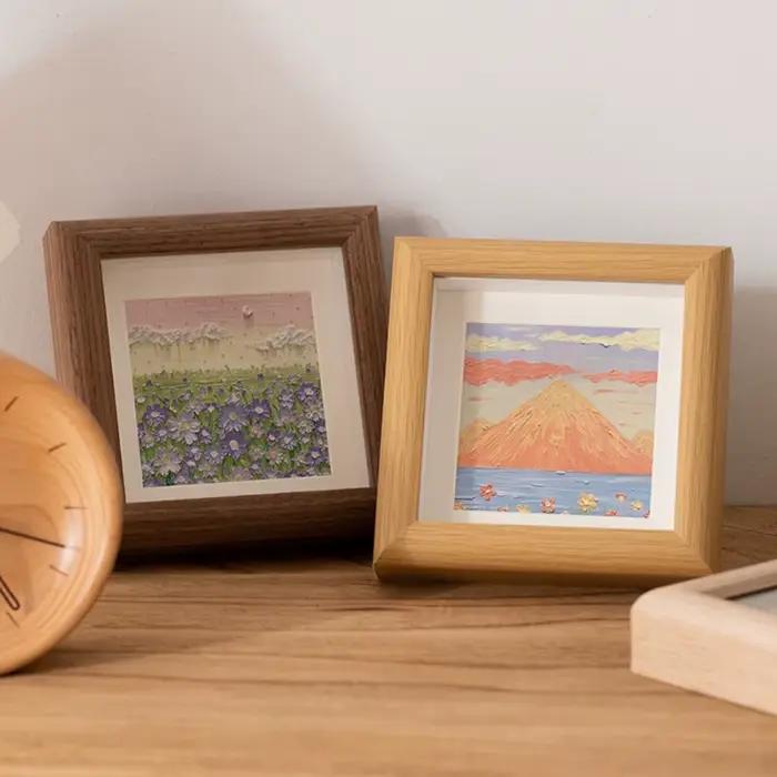 Mini cadre photo créatif en bois, ornements en bois, cadre photo DIY, cadre d'affichage carré pour peinture