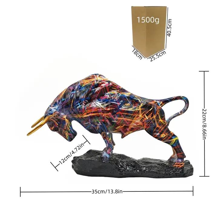 Statue de taureau en bronze élégante - Art en résine coloré inspiré de Wall Street