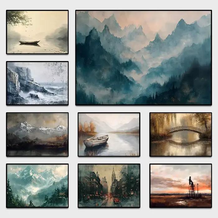 Toile d'art mural de paysage Vintage