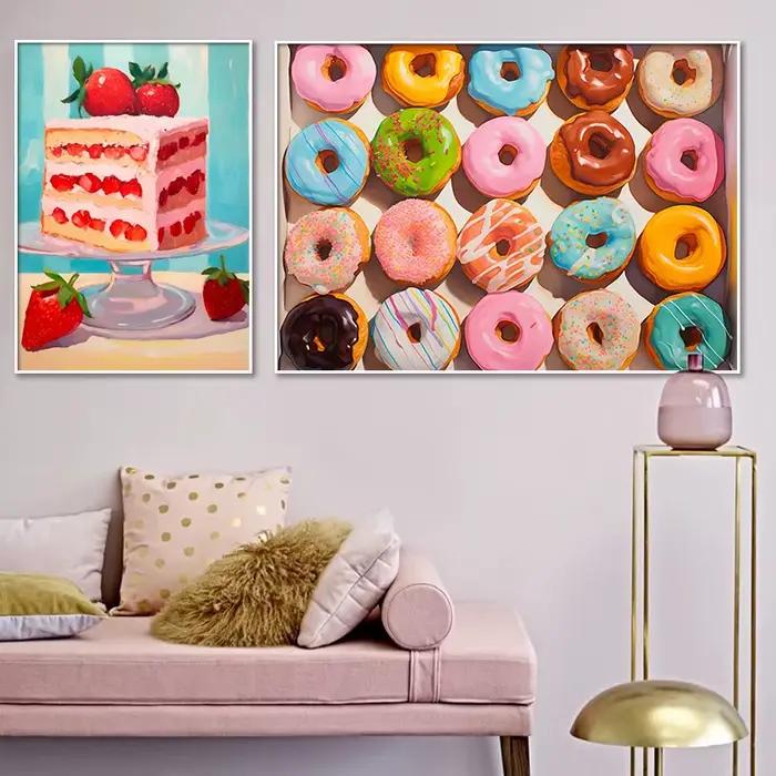 Peinture sur toile moderne rose, sucette, beignet, cerise, beignets, Macarons, Cupcake, impression Pop Art, affiche alimentaire colorée, décor de cuisine