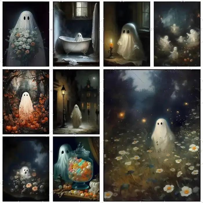 Affiche gothique d'Halloween avec fantômes