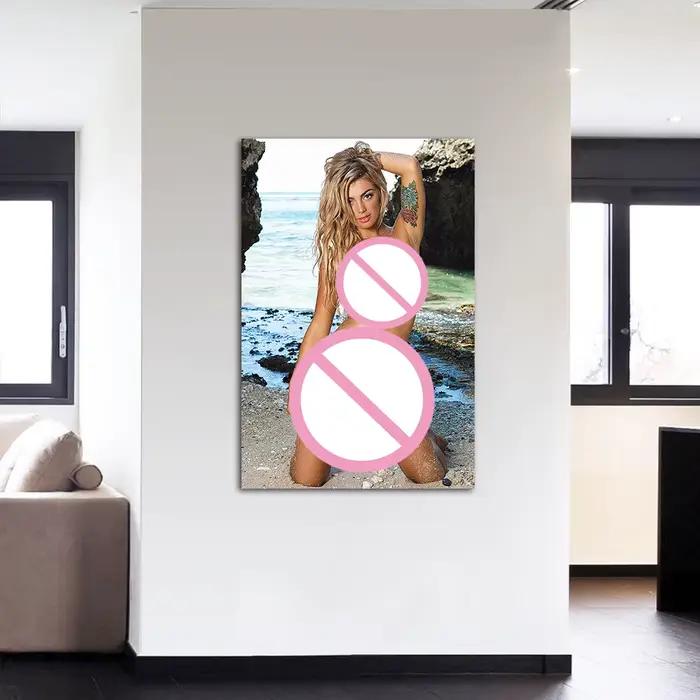 Tableau mural « Fille blonde sur la plage », impression sur toile, affiche décorative pour salon, décoration de chambre à coucher, illustration