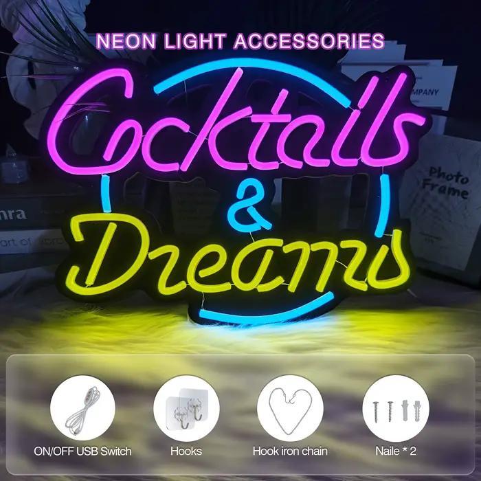 Enseigne néon « Cocktails & Rêves » pour chambre