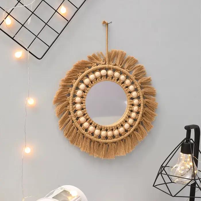 Miroir Mural Créatif en Macramé Tissé à la Main