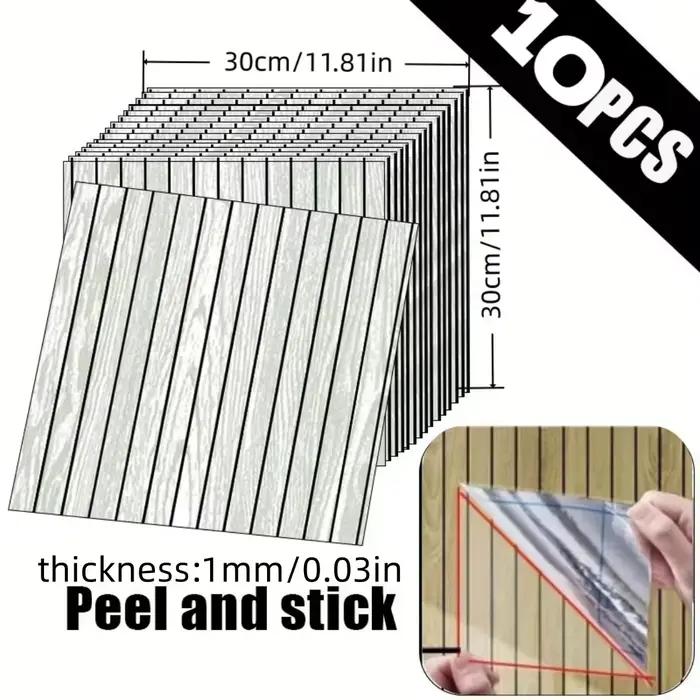 Lot de 10 panneaux autocollants 3D effet bois