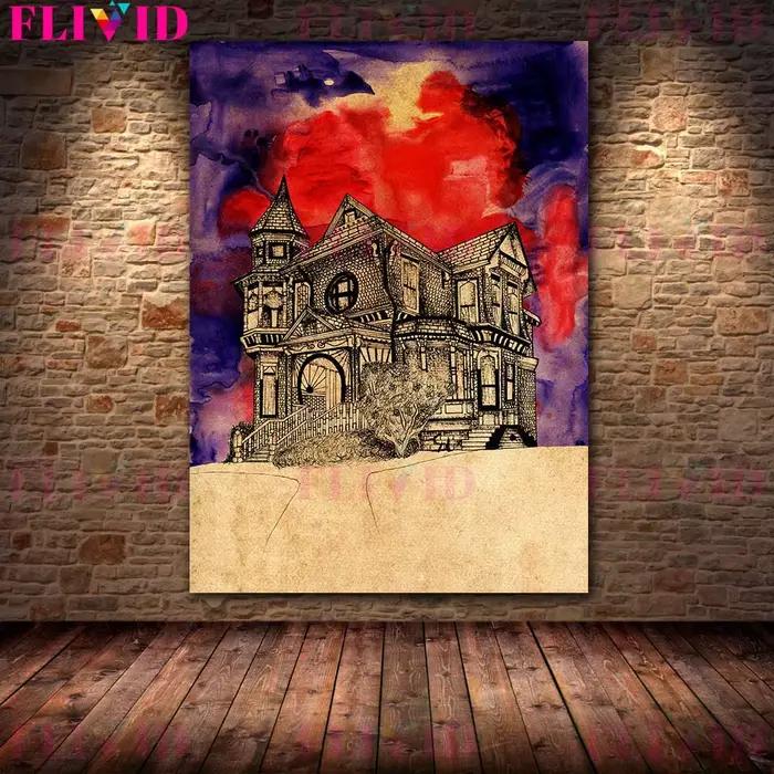 Toile d'art mural Vintage de maison de sorcière d'amour
