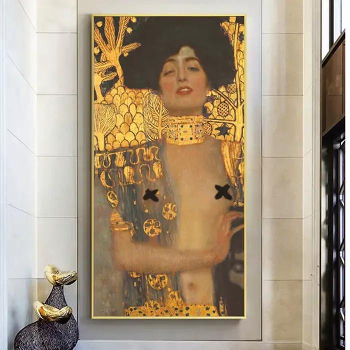 Klimt-Peinture à l'huile dorée sur toile