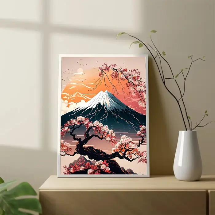 Affiche de paysage japonais en fleurs de cerisier Fuji