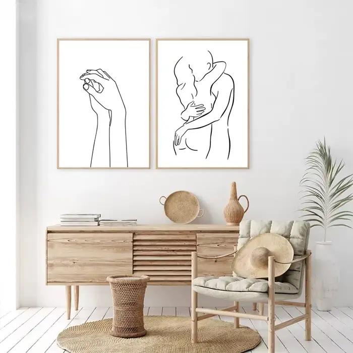 Affiche d'amour de Style scandinave, toile noire et blanche, peinture, images murales pour salon, décoration nordique, Art de la maison