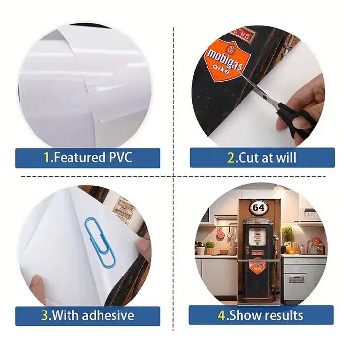 Autocollant pour réfrigérateur [60×180 cm] – Décoration murale rétro sur le thème de la station-service – Papier peint