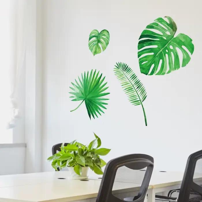 Autocollant mural en forme de feuilles de plantes vertes