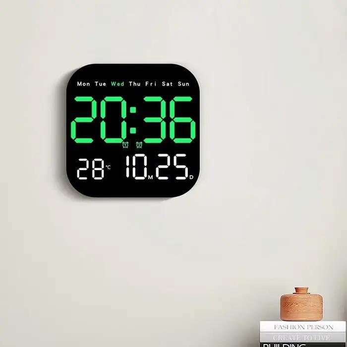 Horloge murale numérique réveil LED grand écran avec fonction de synchronisation télécommande