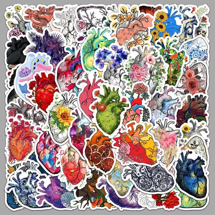Lot de 10/30/50 Pièces d'Autocollants Imperméables en Forme de Cœur, Dessin Animé, Graffiti, Décoration Créative Personnalisée, Tasse d'Eau, Étui de Téléphone, Planche à Roulettes