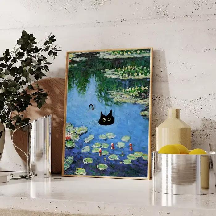 Vintage drôle chat noir mur Art Van Gogh nuit étoilée Claude Monet œuvres d'art affiche toile peinture esthétique chambre décor à la maison