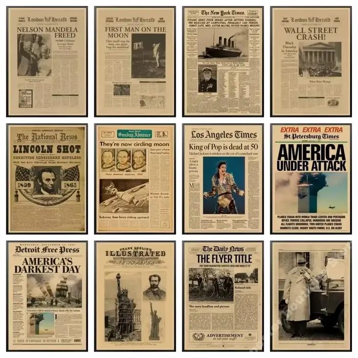 Affiche de journal du New York Times, rétro, vintage, en toile, série, 03/News