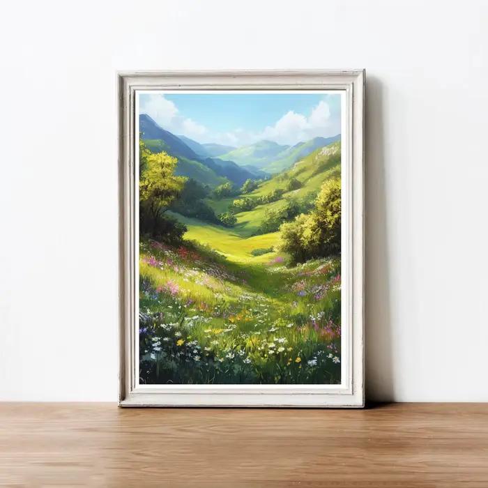 Peinture à l'huile Vintage montagnes rivières forêt fleurs et paysage affiche toile Art imprime maison chambre mur photo décor cadeau