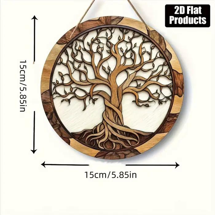 Décoration murale rustique en bois Arbre de Vie - Décor rond de 5