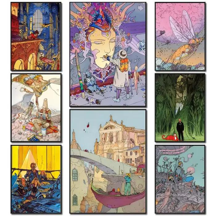 Autocollants d'affiche de dessin animé Moebius, décoration murale pour salon, chambre à coucher, entrée, café, peinture décorative