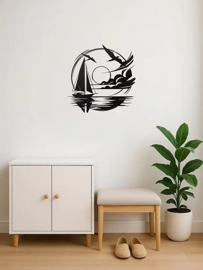Idée cadeau nautique pour la maison – Décoration murale en métal pour voilier étanche pour espaces modernes