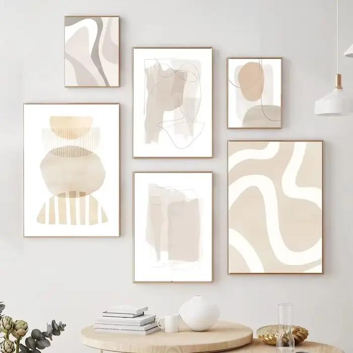Affiche bohème neutre Beige gris aquarelle abstraite peinture murale rose