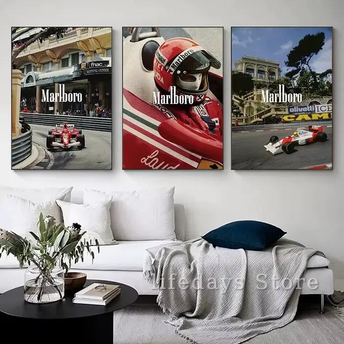 Toile peinture Vintage Monaco moderne mode course sport voiture Photo affiche impression mur Art pour chambre décor à la maison cadeau décoration murale