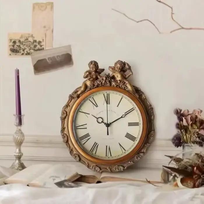 Horloge murale rétro européenne, décoration de salon, classique américain, nostalgique, restaurant, ange, ornements, cadeau