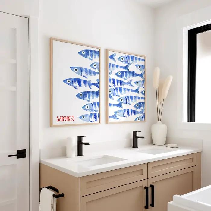 Affiche en toile de sardine bleue rétro