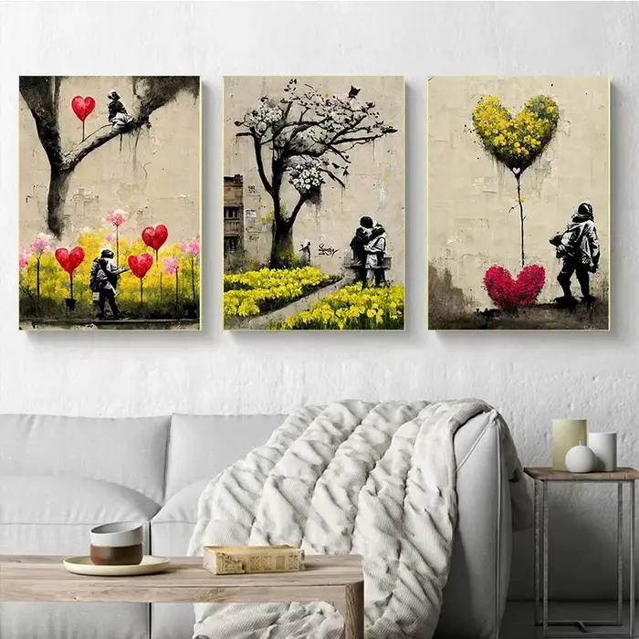 Banksy Graffiti garçon fille avec ballon sur toile affiches imprime Pop Street mur Art peinture pour salon décor à la maison Cuadros