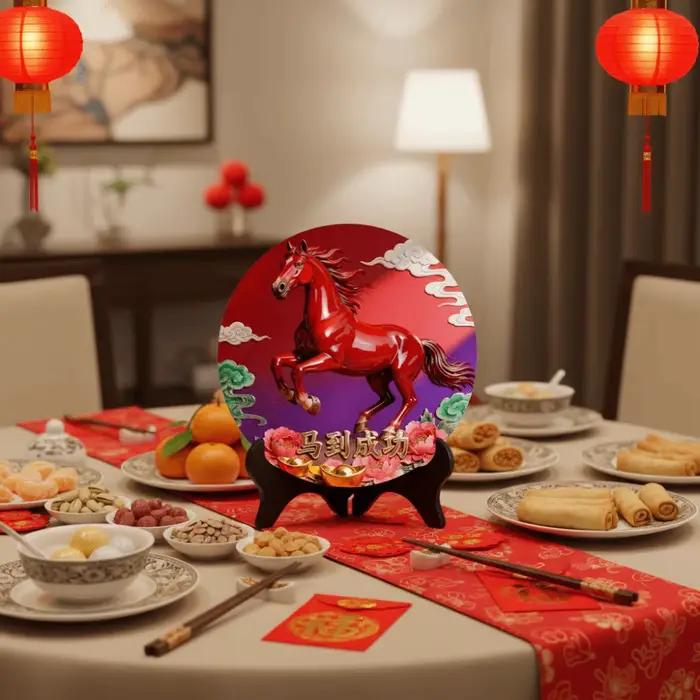 Ornement décoratif en bois sur le thème de l'An du Cheval