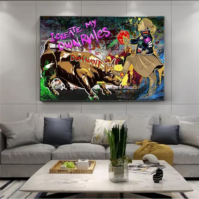 Peinture sur toile de fille d'art de graffiti de rue
