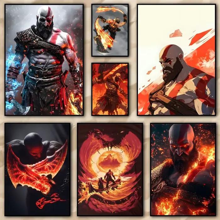 Affiche sur toile de calligraphie de peinture vintage classique inspirée de God of War Ragnarok: mur tout espace durable imperméable sans plis
