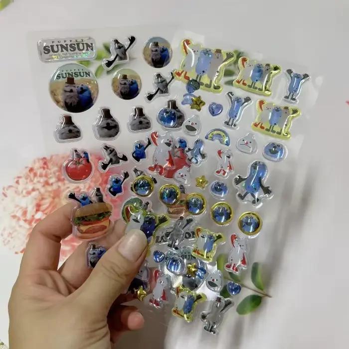 Autocollant transparent en relief 3D style rétro alimentaire dessin animé