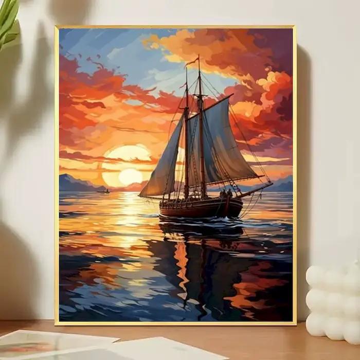 Kit de peinture à la main par numéros pour la décoration de la maison, photobt, voilier dans la chambre, salon, peinture de paysage, bricolage, oeuvre, toile