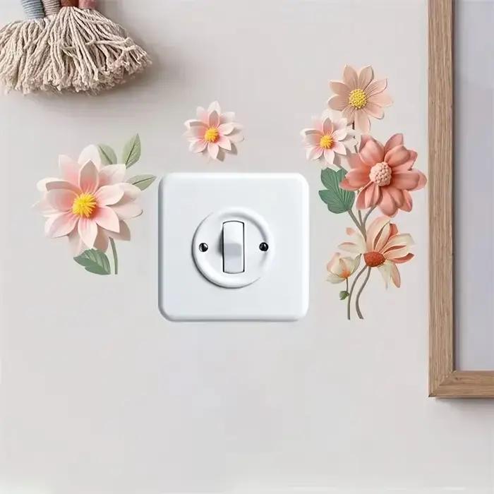 Autocollant étanche pour chambre à coucher fleurs interrupteur autocollants PVC auto-adhésif amovible salle de bain décoration de la maison décalcomanies rsi