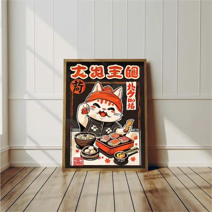 Affiche de chat mignon de style japonais