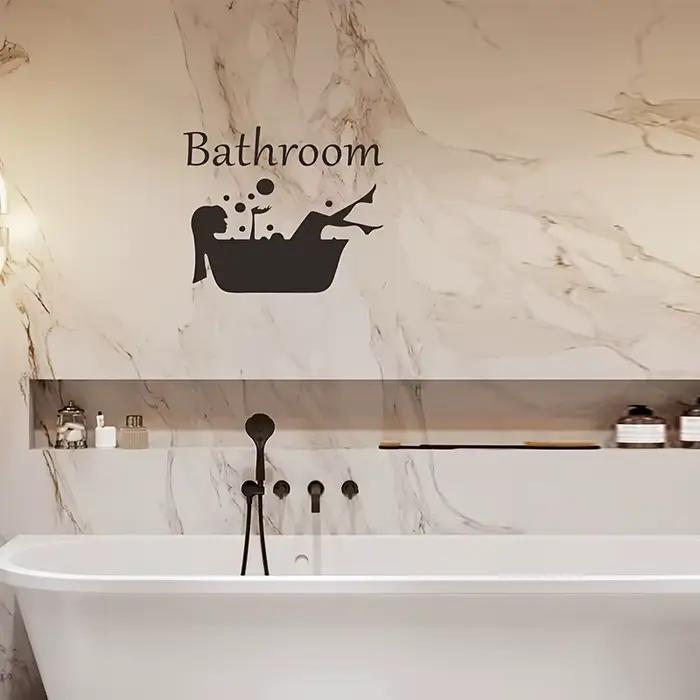 Autocollant mural auto-adhésif pour salle de bain – Design de baignoire et de bulles