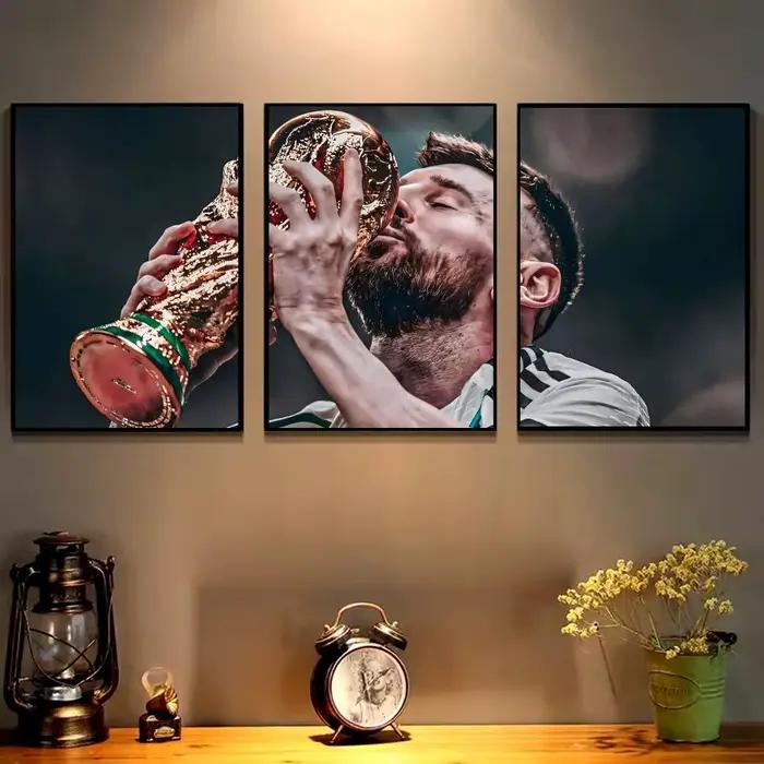 Affiche murale en toile de coton avec peinture cool et calligraphie Football M-Messi