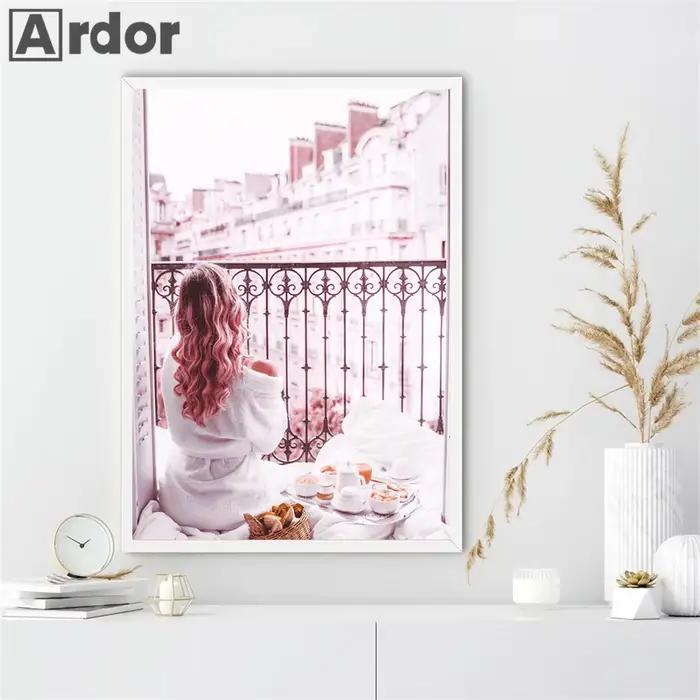 Peinture sur toile de fleur rose pour la décoration intérieure