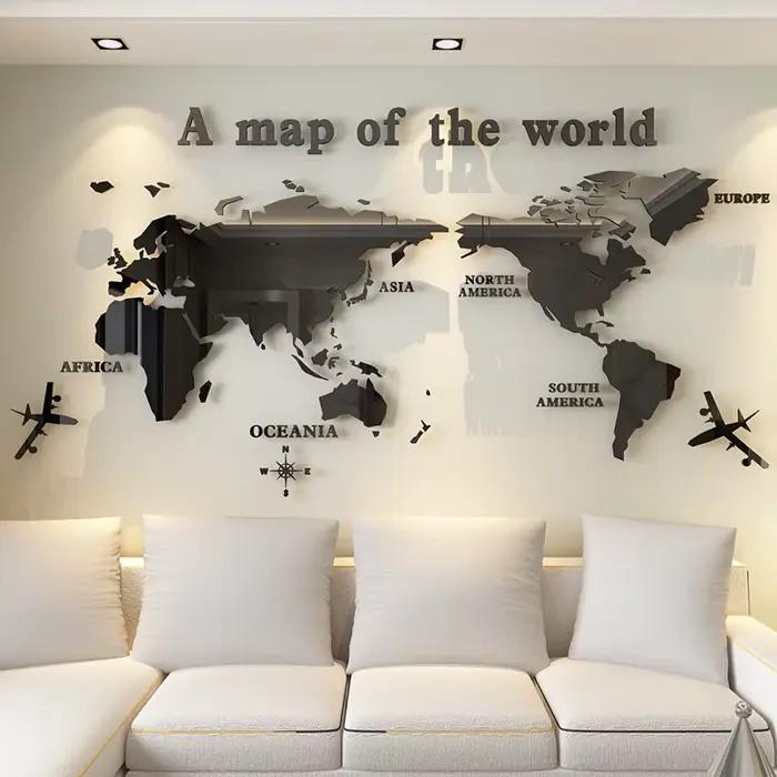 Autocollants muraux miroir carte du monde